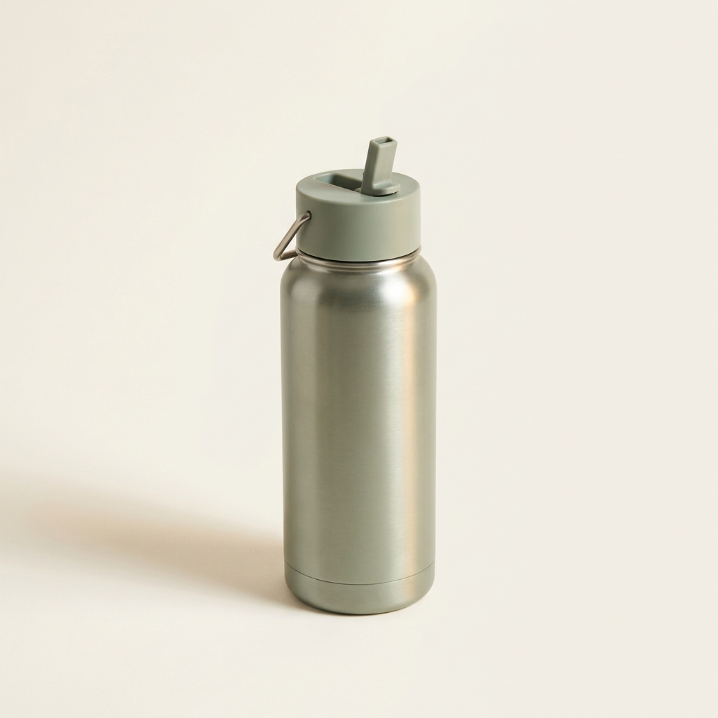 Herluxes Thermosfles 1L mistgroen geïsoleerde RVS drinkfles met rietje