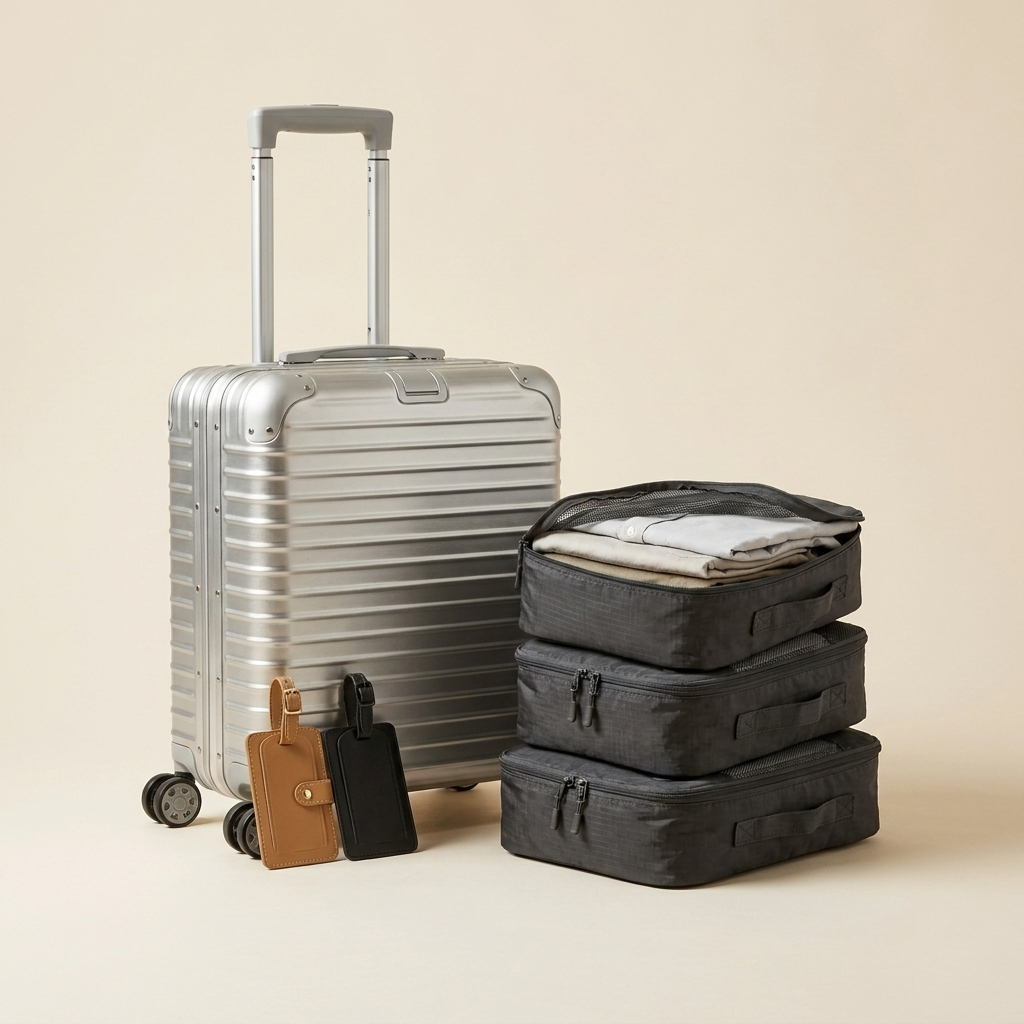 Herluxes Complete Travel Set: underseater koffer, AirCubes en TagLux bagagelabels